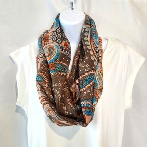 Multi-Colored Paisley Floral‎ Infinity Scarf Brown Pink Blue Earthy Goblincore